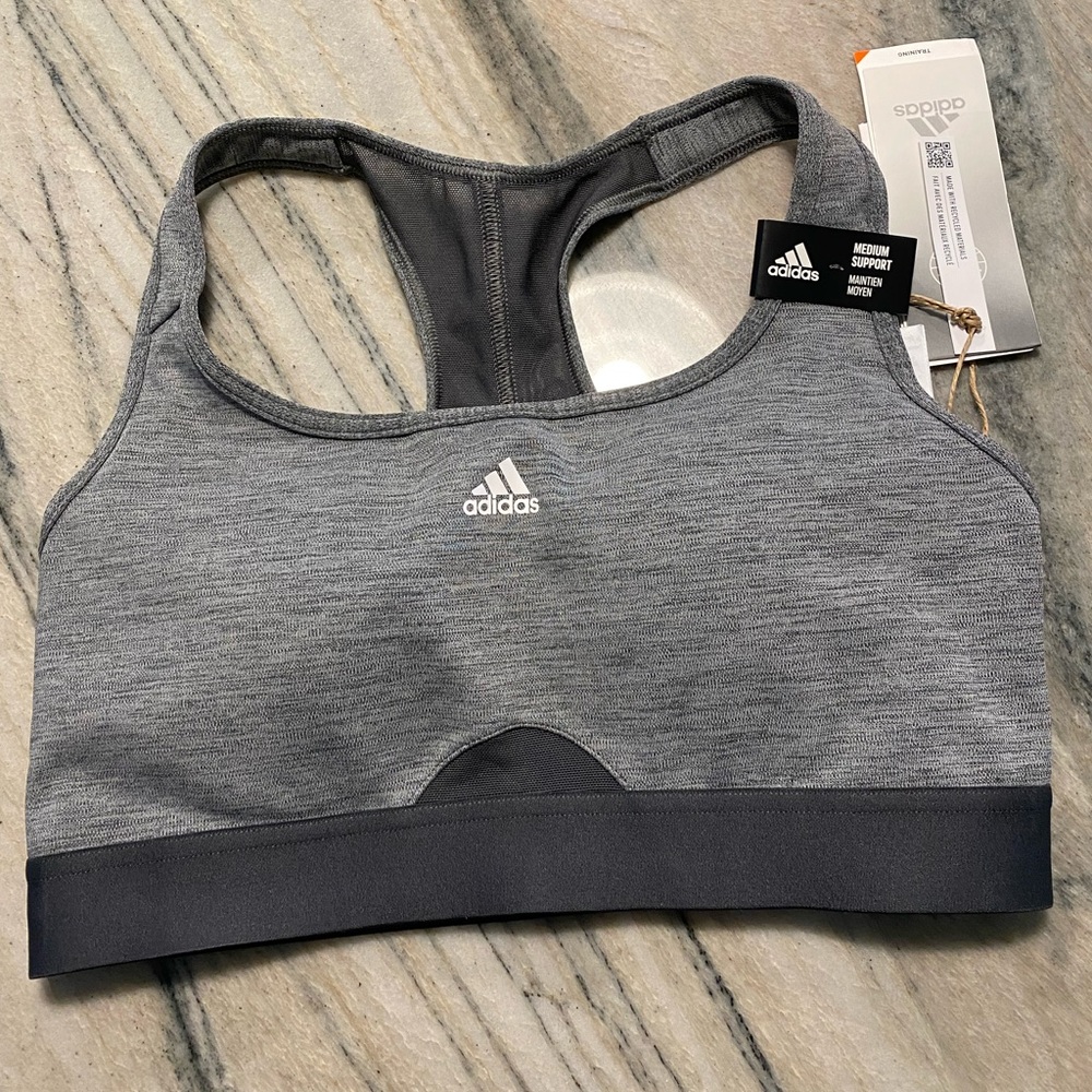 Adidas Powerreact Medium Support Sports Bra Heather Gray Size Small